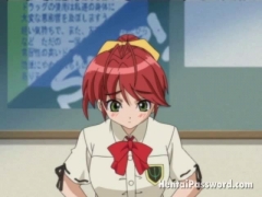 Redheaded hentai schoolgirl getting big tits licked and giving head job.